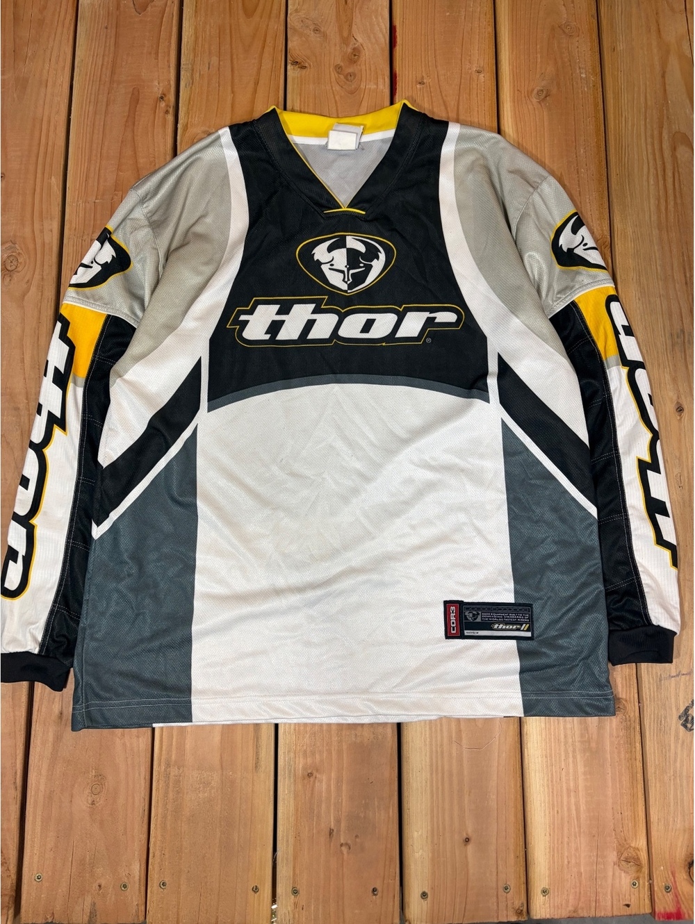 Thor Men's XL Motocross Jersey Black Yellow Gray Long Sleeve